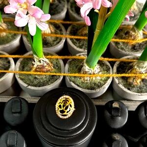 Fashion Jewelry Gold Plated Ring flower with black crystal adjustable Size 5.5